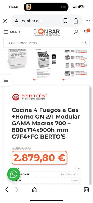 Cocina Industrial Bertos 4 Fuegos + Horno