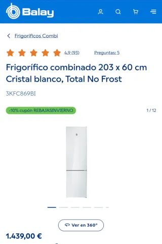 Nevera Balay Puerta Cristal