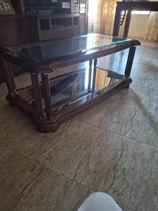 Mesa auxiliar madera y cristal 44x48x110