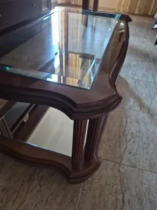 Mesa auxiliar madera y cristal 44x48x110