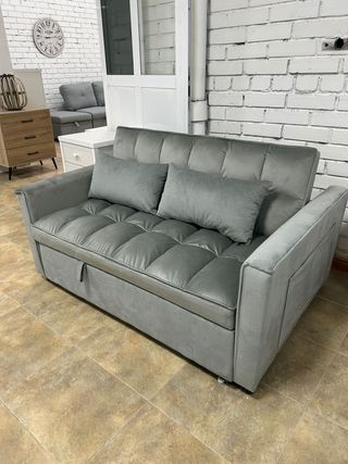 Sofá Cama 2 Plazas Gris 3 en 1 Nuevo