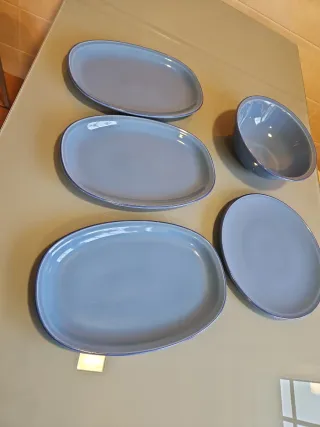 Set 5 Fuentes Porcelana Azul Ovaladas