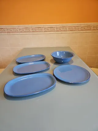 Set 5 Fuentes Porcelana Azul Ovaladas