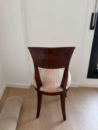 Juego 4 Sillas Madera Cerezo Tapizado Rayas