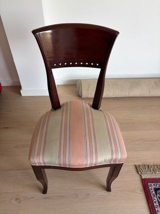 Juego 4 Sillas Madera Cerezo Tapizado Rayas