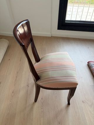 Juego 4 Sillas Madera Cerezo Tapizado Rayas