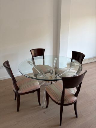 Juego 4 Sillas Madera Cerezo Tapizado Rayas