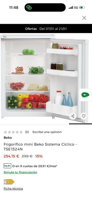 Nevera de mesa Beko TSE1524N