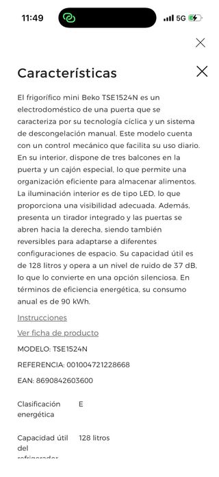 Nevera de mesa Beko TSE1524N