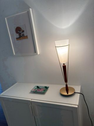 Lámparas de mesa vidrio blanco y dorado