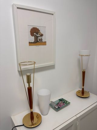 Lámparas de mesa vidrio blanco y dorado