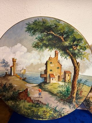 Coppia Piatti Carbet  Ceramica Decorati Paesaggio