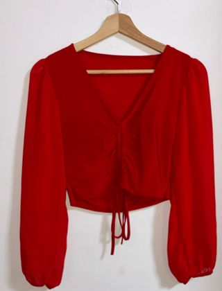Top rojo manga larga fruncido