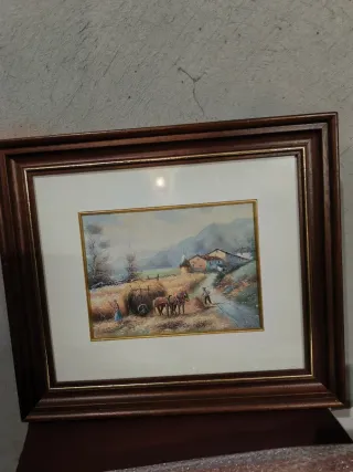 Cuadro paisaje rural con marco