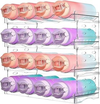 Organizador de Botellas de Vino y Agua Apilable para Armario, Frigorífico, Portabotellas de Plástico para 16 Botellas para Cocin