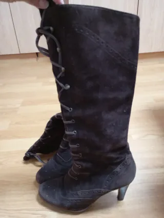 Botas altas mujer piel serraje cordones marrones t