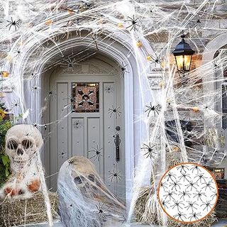 Telaragna di Halloween, 400g di tele di ragno decorative + 80 pezzi di ragno, Telaragna per decorazione della casa