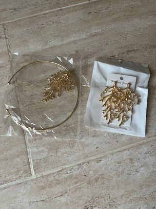 Collar y pendientes coral dorado