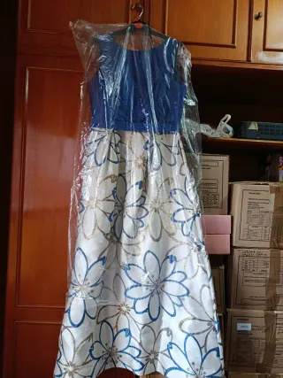 Vestido de fiesta azul y dorado