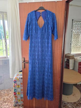 Vestido largo azul encaje y lentejuelas