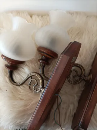 2 Apliques de pared madera y cristal