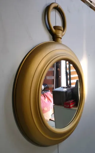 Espejo Pared Reloj de Bolsillo Dorado