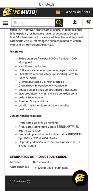 Chaqueta Moto Revit Apex H20 Talla L