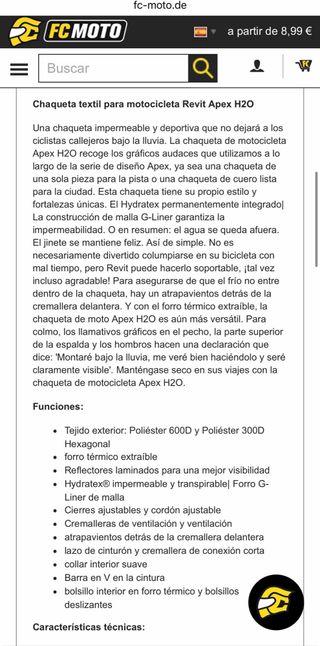 Chaqueta Moto Revit Apex H20 Talla L