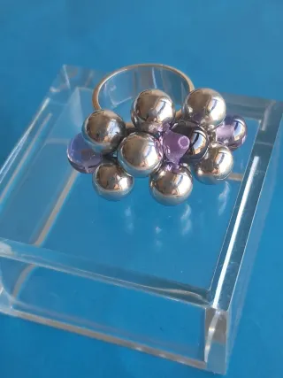 Anillo Plata Ley Bolas Amatistas y de plata
