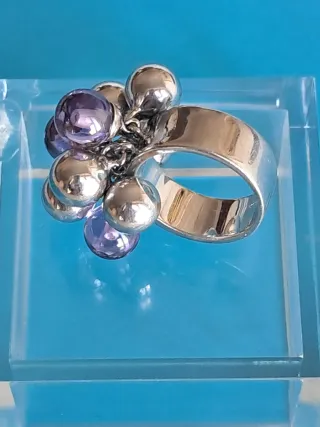 Anillo Plata Ley Bolas Amatistas y de plata