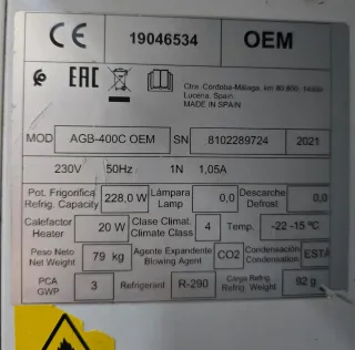 Congelador vertical 62x72x186
