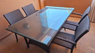 Mesa Terraza Exterior con 4 Sillas Mimbre