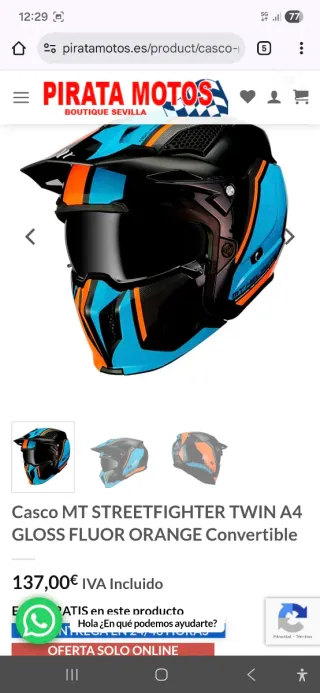 CASCO MT STRETFIGHTER TWIN A4 FLUOR ORANGE TALLA L