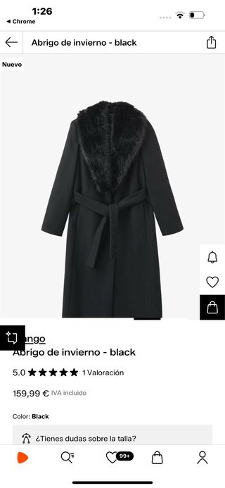 Abrigo Mango Negro con Pelusas con etiqueta