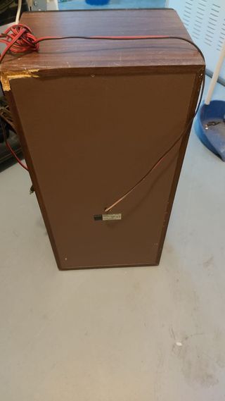 Altavoces Sony Columnas color madera marrón.