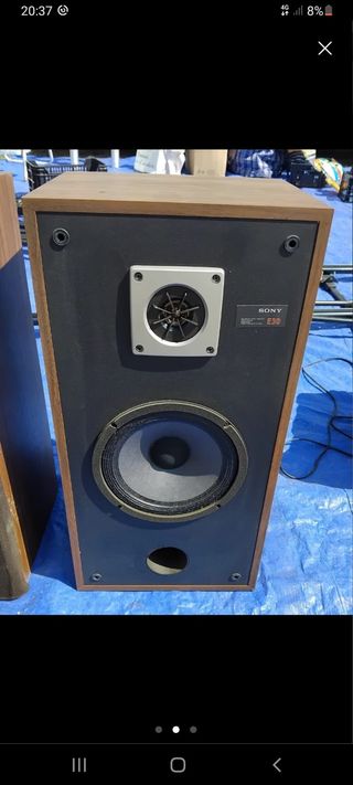 Altavoces Sony Columnas color madera marrón.