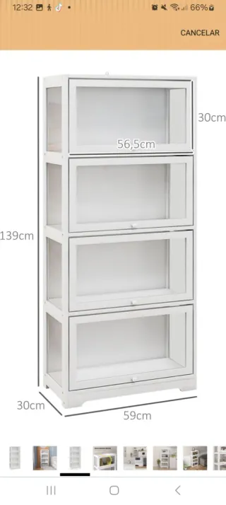 Vitrina expositora blanca y transparente