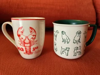 Lote 2 Tazas Perros y Langosta Cerámica