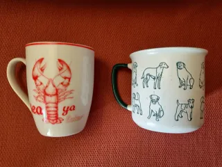 Lote 2 Tazas Perros y Langosta Cerámica