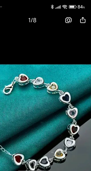 Pulsera Plata Corazones Multicolor