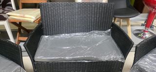 Conjunto terraza sofá 2 sillones mesa, Negro/Gris