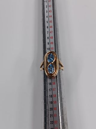 Anillo Oro 18k con Piedras Azules Ovaladas