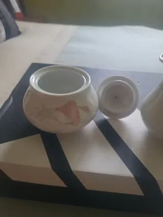 Juego de café porcelana fina de bohemia rosa y bla