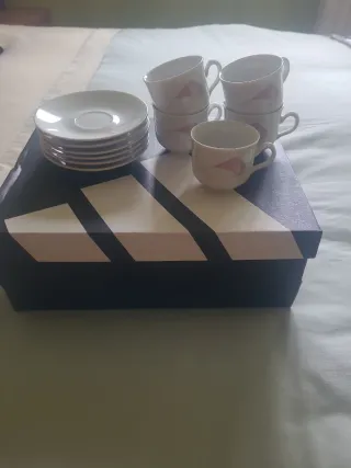 Juego de café porcelana fina de bohemia rosa y bla