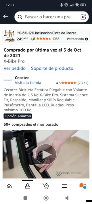 Bicicleta Estática Cecotec Plegable