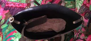 Bolso Piel 100% italiano color topo con Cartera y