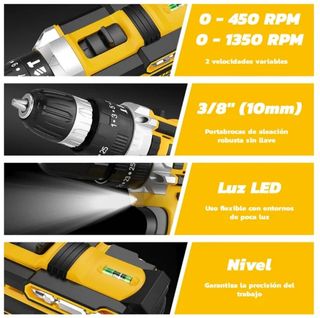 Maletín taladro percutor 21V con 2 baterías, NUEVO