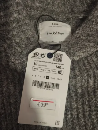 Jersey Zara Gris 10 Años sin estrenar