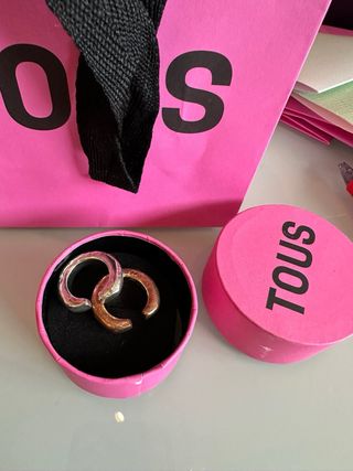 Anillos Tous Duna Tube 5mm Plata y Rosa. Talla 12