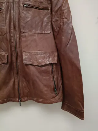 Chaqueta de piel marrón hombre